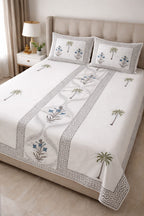 Palm and bloom in blue