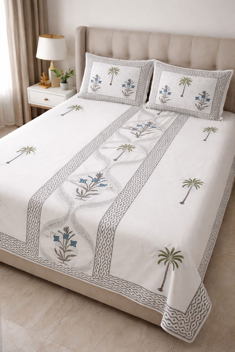 Palm and bloom in blue